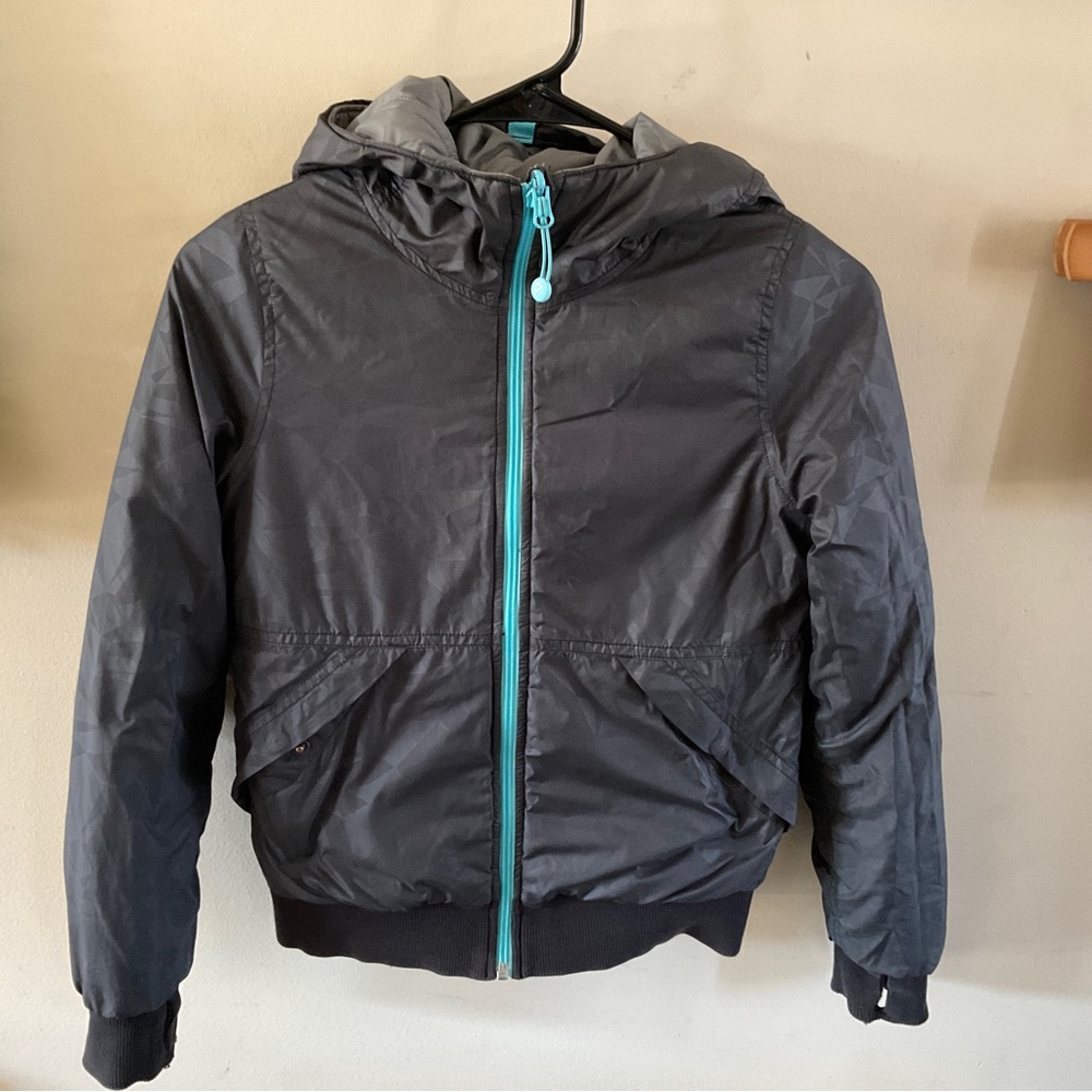 IVIVVA BY LULULEMON GRAY &Teal, Ready to Repel REVERSIBLE HOODED JACKET SIZE 10